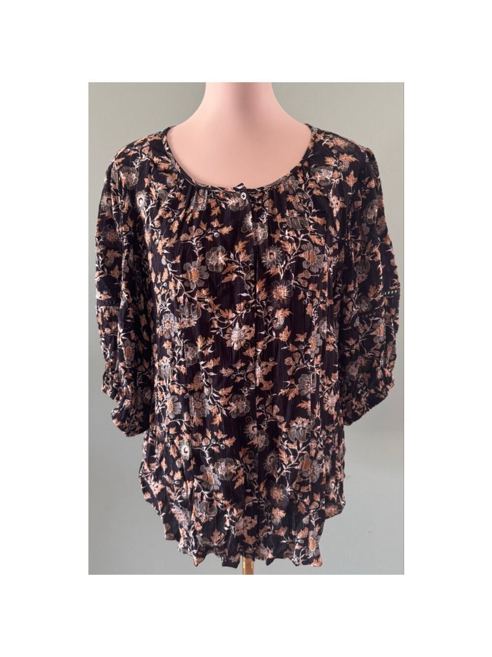 Women's Knox Rose Floral Print Blouse Black/Tan Size M